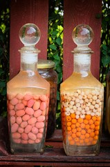 glass clip jars on shelves