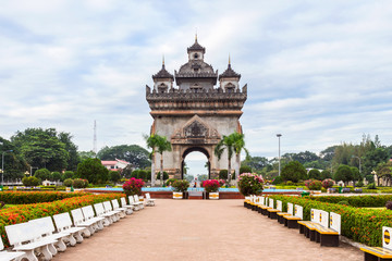 Laos, Vientiane - Patuxai Arch monument.