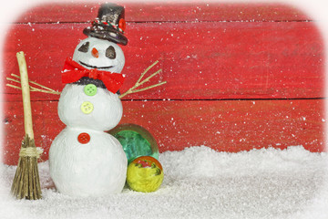 Snowman on red background