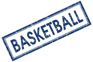 basketball blue square stamp isolated on white background