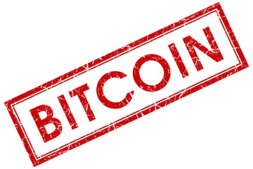 bitcoin red square stamp isolated on white background