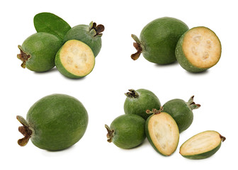 Set whole and sliced feijoa (isolated)