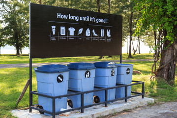 Different Bins For Collection Of Recycle Materials