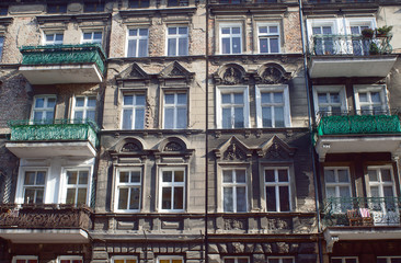 The facade of an old building in Poznan.