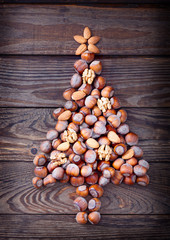 Christmas tree made of hazelnuts