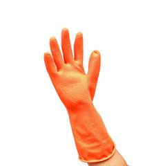 Fototapeta premium Hand wear plastic glove isolated on white background
