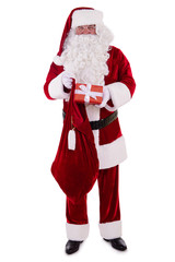 Santa Claus with bag and gift