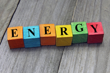 concept of energy word on wooden colorful cubes