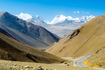 View of the Himalayan mountains. Tibet