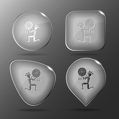 Ethnic little man as shaman. Glass buttons. Vector illustration.