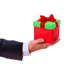 businessman holding  red gift box