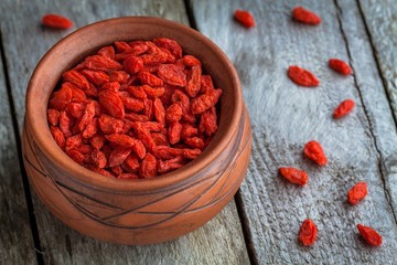 goji berries in a clay bowl
