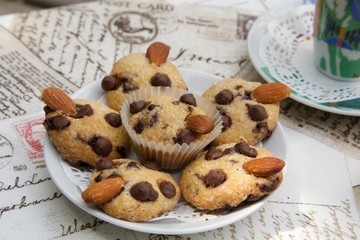A plate of mini shortcakes with chocolate chips
