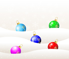 christmas toys balls on to snow