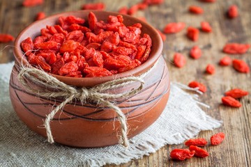goji berries in a clay bowl