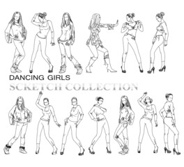Dancing girls silhouettes, sketch