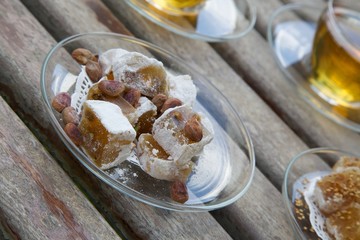 Light dessert -turkish delight with pistachio seeds