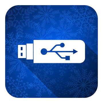 usb flat icon, christmas button, flash memory sign