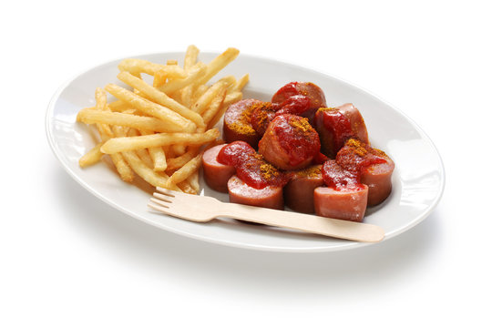 Currywurst, Curry Sausage, German Food On White Background