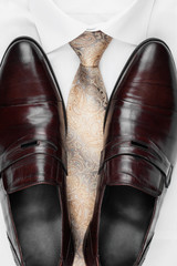 Classic mens shoes, tie and  white shirt