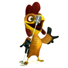 Chicken singing with microphone