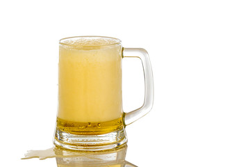Frosty glass of light beer set isolated on a white background