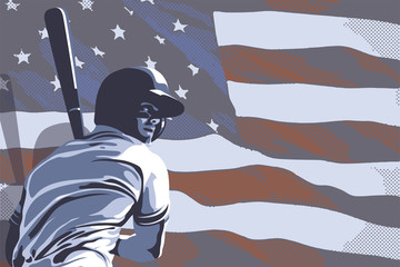 Baseball player hitting and American flag - 73534512