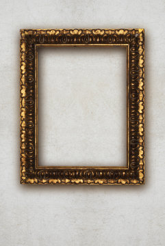 antique picture frame handmade wood isolated on wall 