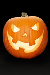 Halloween pumpkin, Jack O'Lantern on black, clipping path