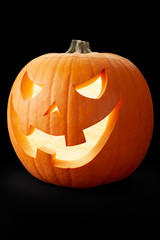 Halloween pumpkin on black, clipping path