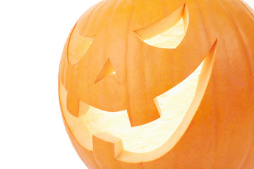 Halloween pumpkin close up on white, clipping path