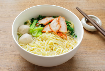 Noodles and meatball with chopsticks , asian noodle