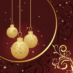 Christmas floral card with gold ball
