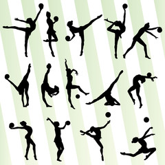 Art gymnastics with balls vector background set