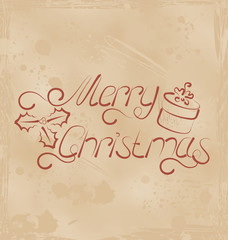 Calligraphic Christmas lettering, grunge background