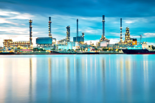 panorama of Oil refinery with reflection