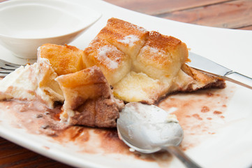 Closeup of a plate after the dessert was finished