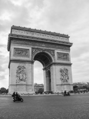 Arc de Triomphe in Paris, France in black and white color