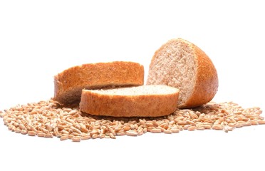 Slices of bread over grains of wheat