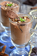 Chocolate mousse in a glass.