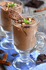 Chocolate mousse in a glass.