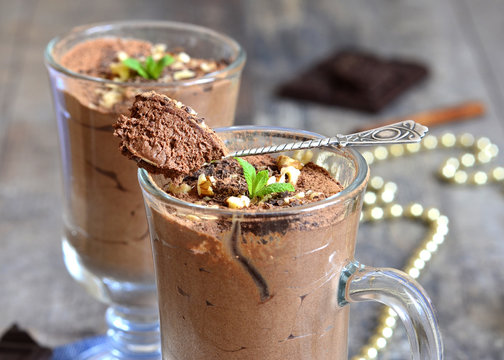 Chocolate mousse in a glass.