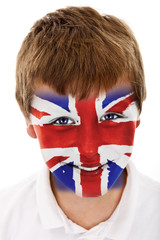 Young boy with England flag painted on his face