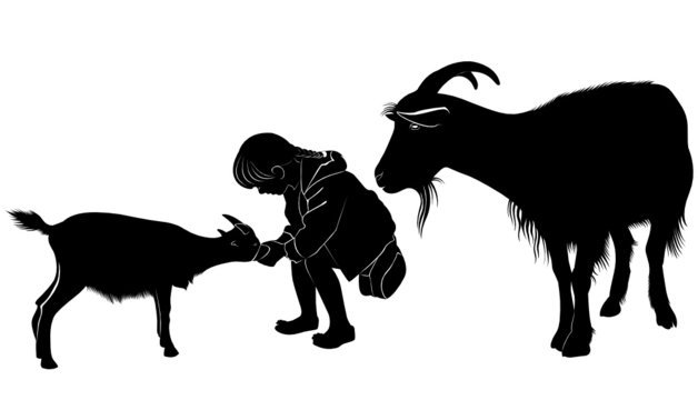 black goats and girl silhouette clip art preview