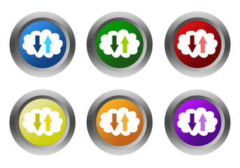 Set of rounded colorful buttons with cloud symbol