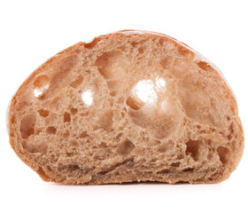 Slice of fresh ciabatta bread isolated on white background cutou