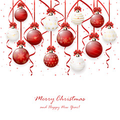 Hanging Christmas balls on white background