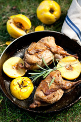 Roasted quails with quince