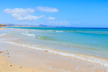 Fototapeta na wymiar Beautiful golden sand Sotavento beach on Fuerteventura island