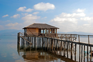A typical lagoon house of the doiranii area Greece; it is used b - 73546751
